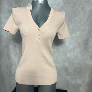Mystree Blush V-Neck Short Sleeve Top